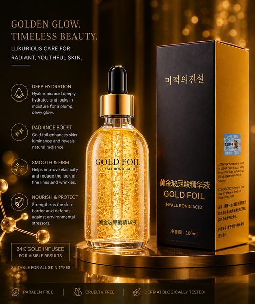 24K Gold Hyaluronic Glow Serum – Hydrating & Firming Skin Treatment